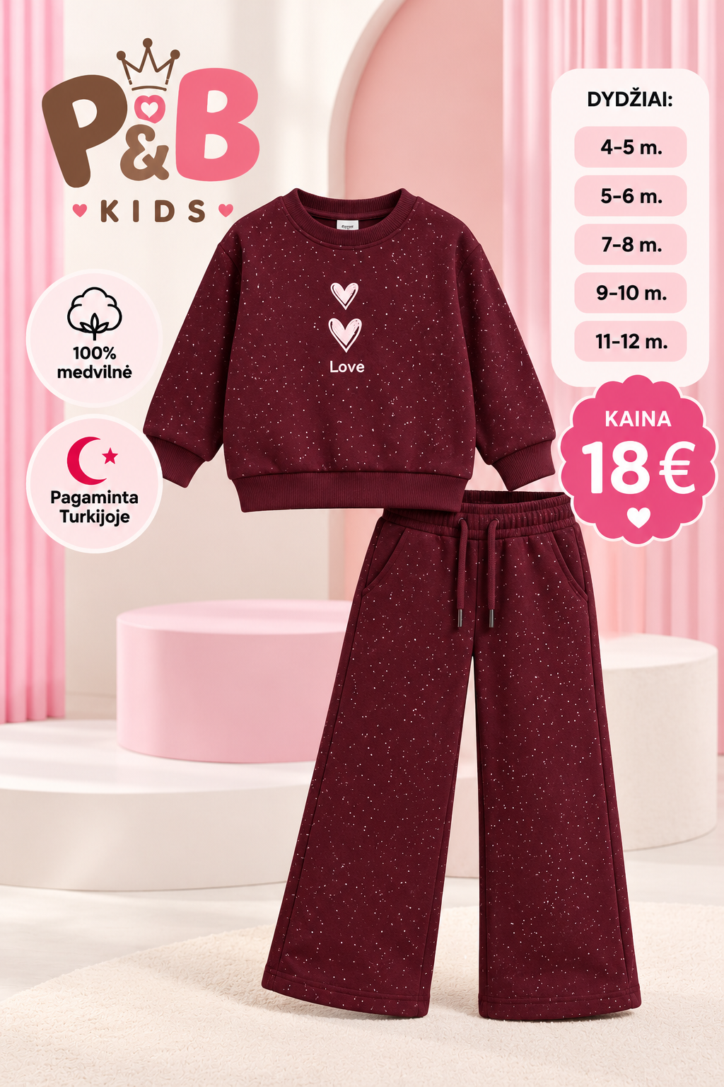 Mergaitiškas bordo sportinis kostiumėlis „Love“