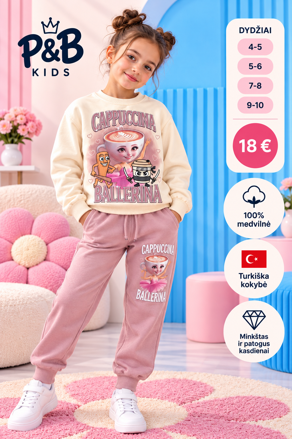 Mergaitiškas CAPPUCCINO sportinis kostiumėlis