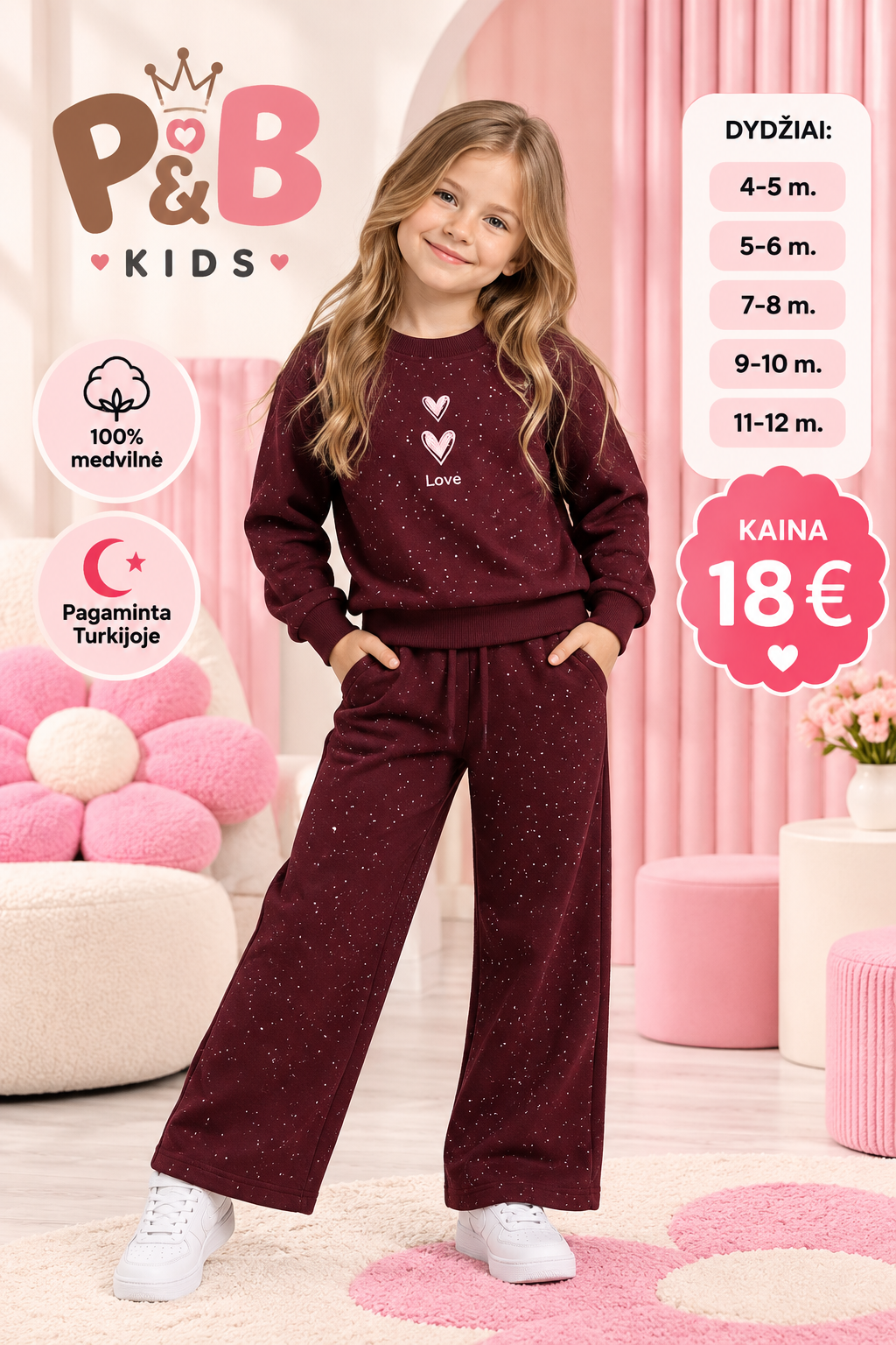 Mergaitiškas bordo sportinis kostiumėlis „Love“