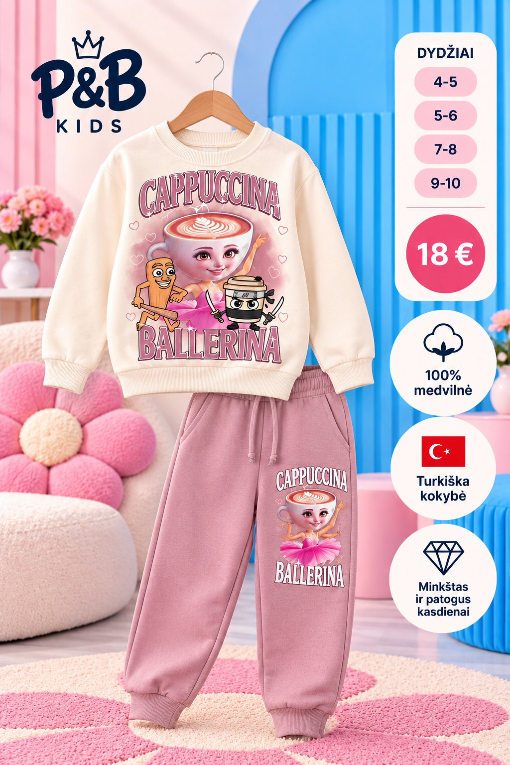 Mergaitiškas CAPPUCCINO sportinis kostiumėlis