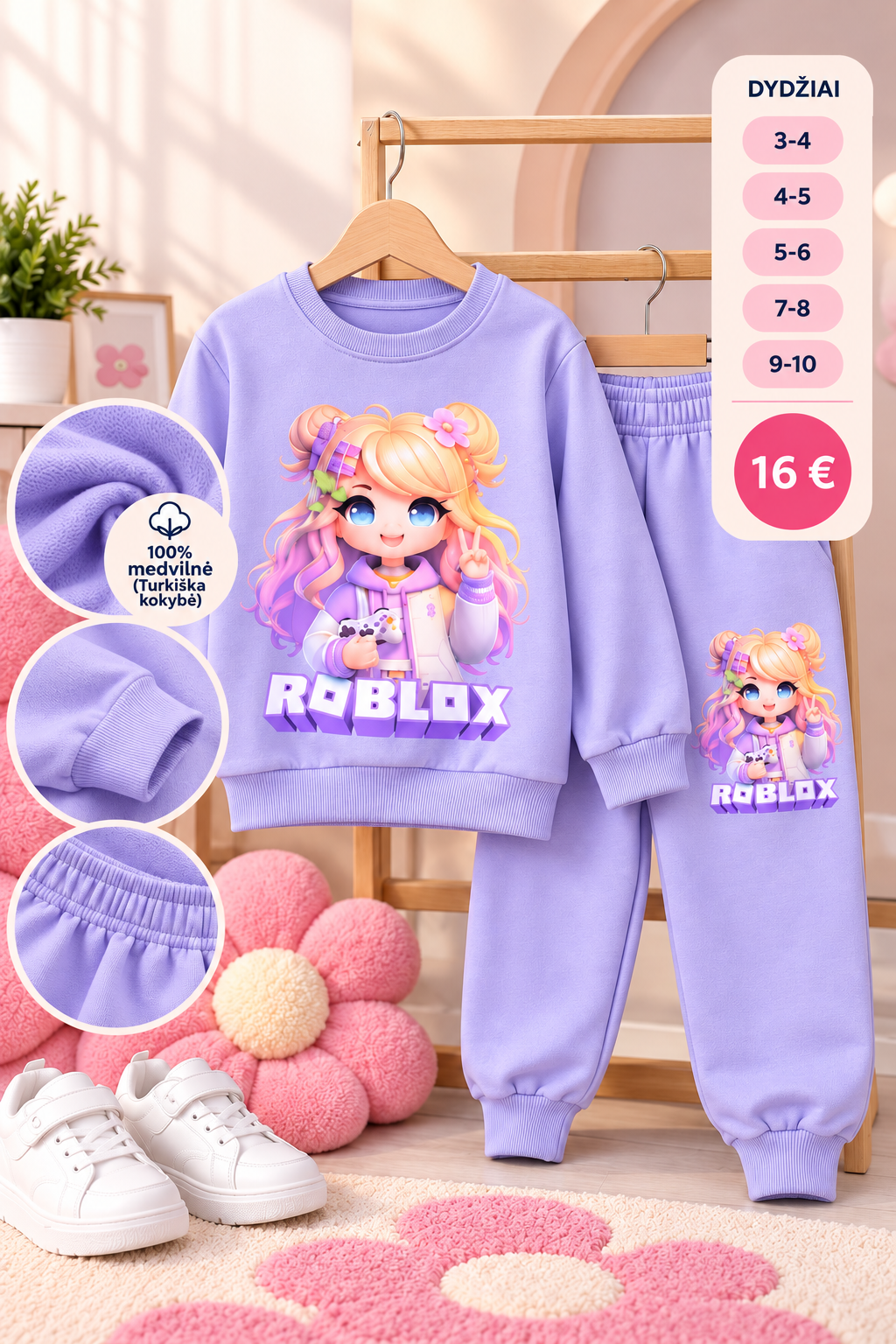 Mergaitiškas ROBLOX sportinis kostiumėlis – violetinis