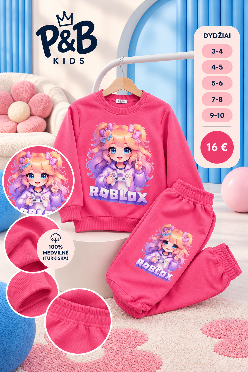 Mergaitiškas ROBLOX sportinis kostiumėlis